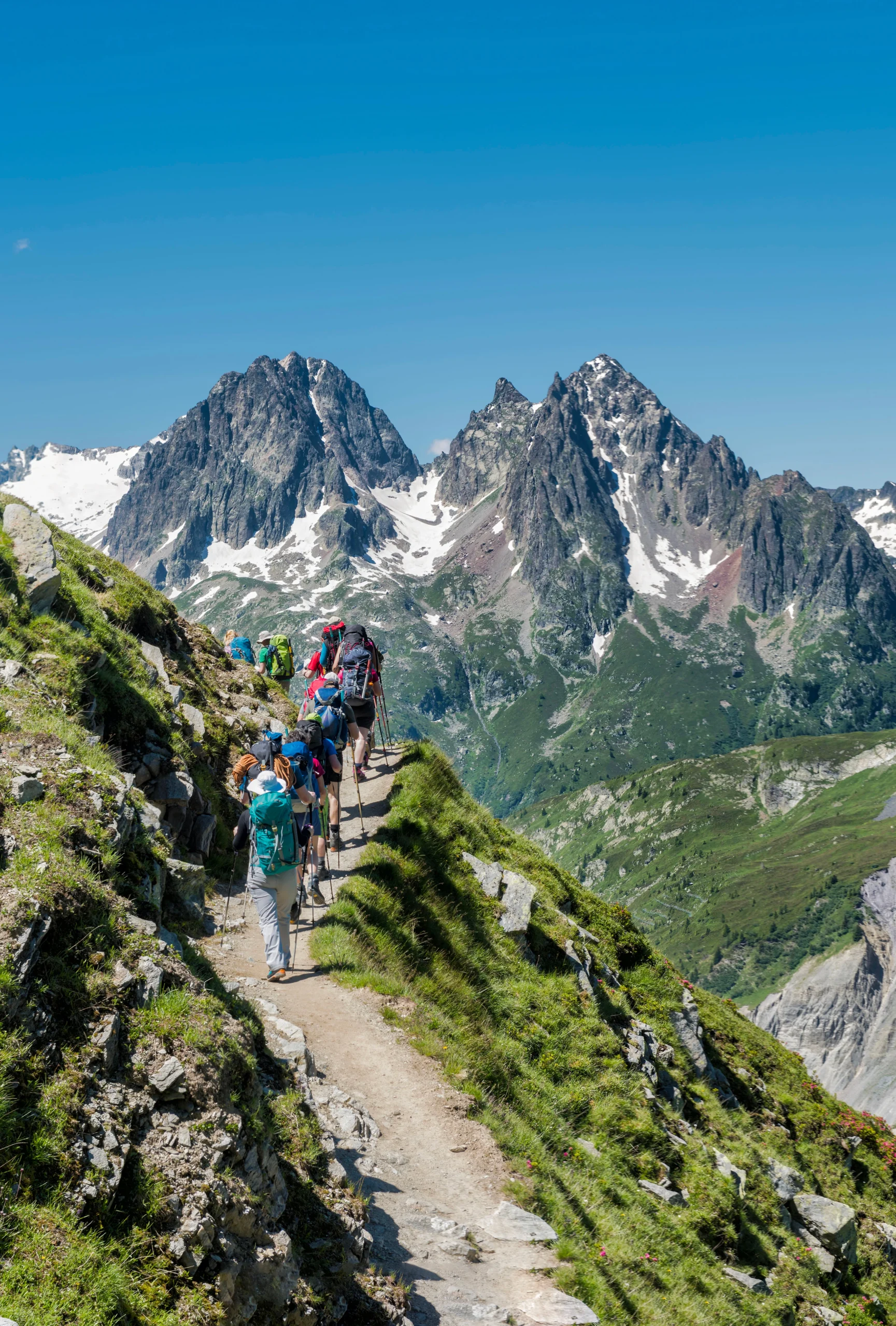 Photo de randonneurs dans les montagnes de la valllée de Chamonix